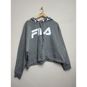 Fila Womens Hoodie Plus Size 2X Gray Logo Cinched Draw Waist